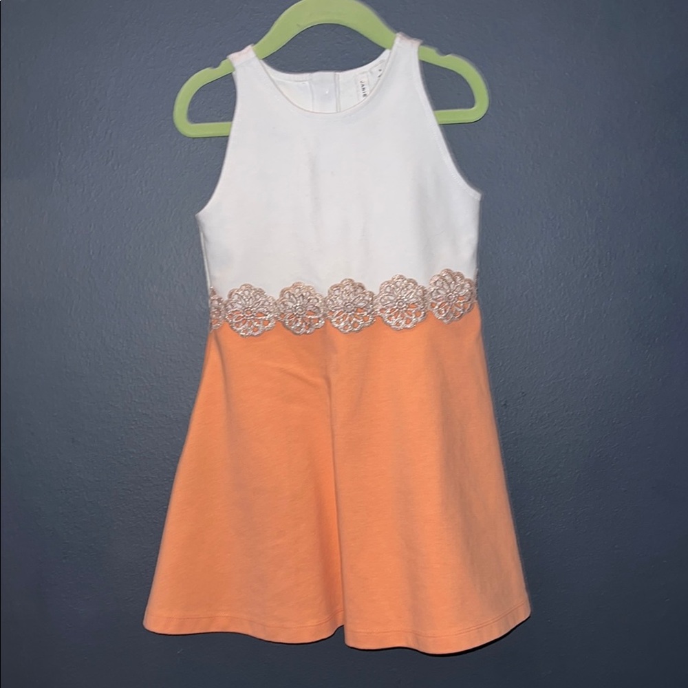 Janie & Jack Peach and White Kids Dress size 5